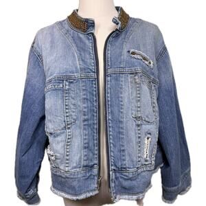 A.B.S. Women’s Cropped Distressed Denim Jacket, Amber Rhinestones, Size 22W
